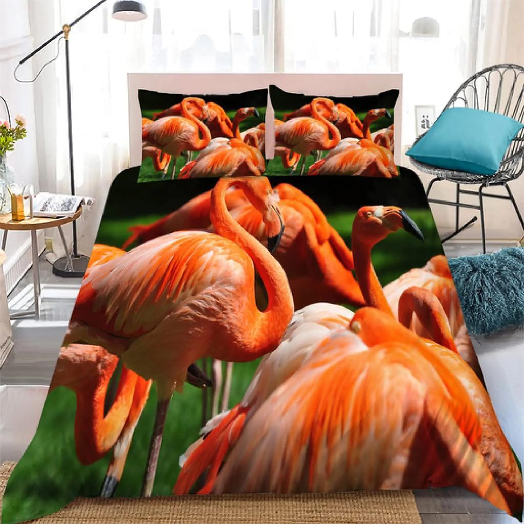 Girls Boys Tropical Botanical Leaves Flamingo Bedding Set Palm Leaf Comforter Cover King Size Toucan Flamingos Duvet Cover Kids