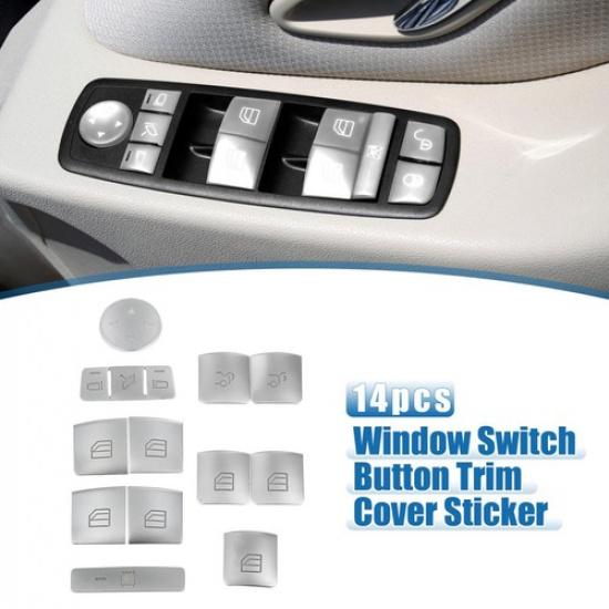 Window Switch Button Sticker for Benz a B Class 13-17 Silver Tone (Set of 14)