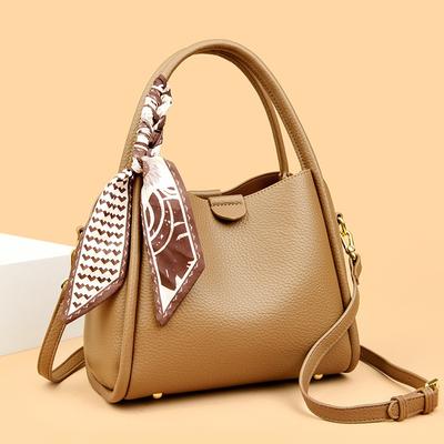 Women's Bag, Bucket Bag, New Urban Simplicity and Fashion, Lychee Pattern, Silk Scarf, Portable Shoulder Messenger Bag.