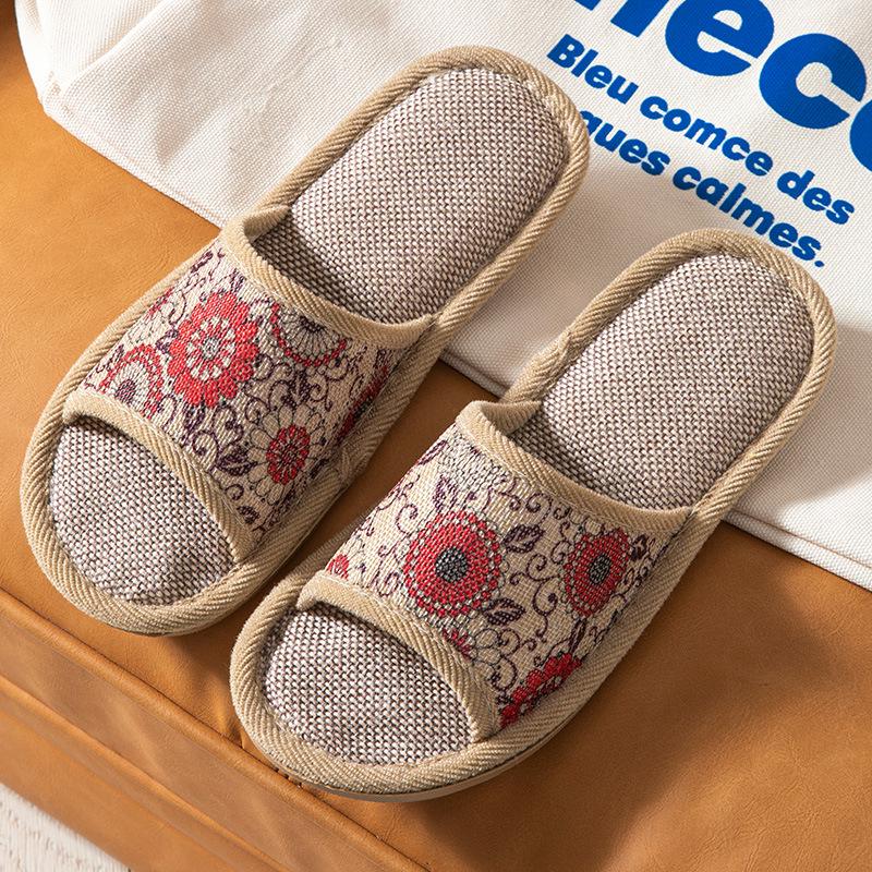 Retro Floral Open-Toe Linen Slippers for All Seasons