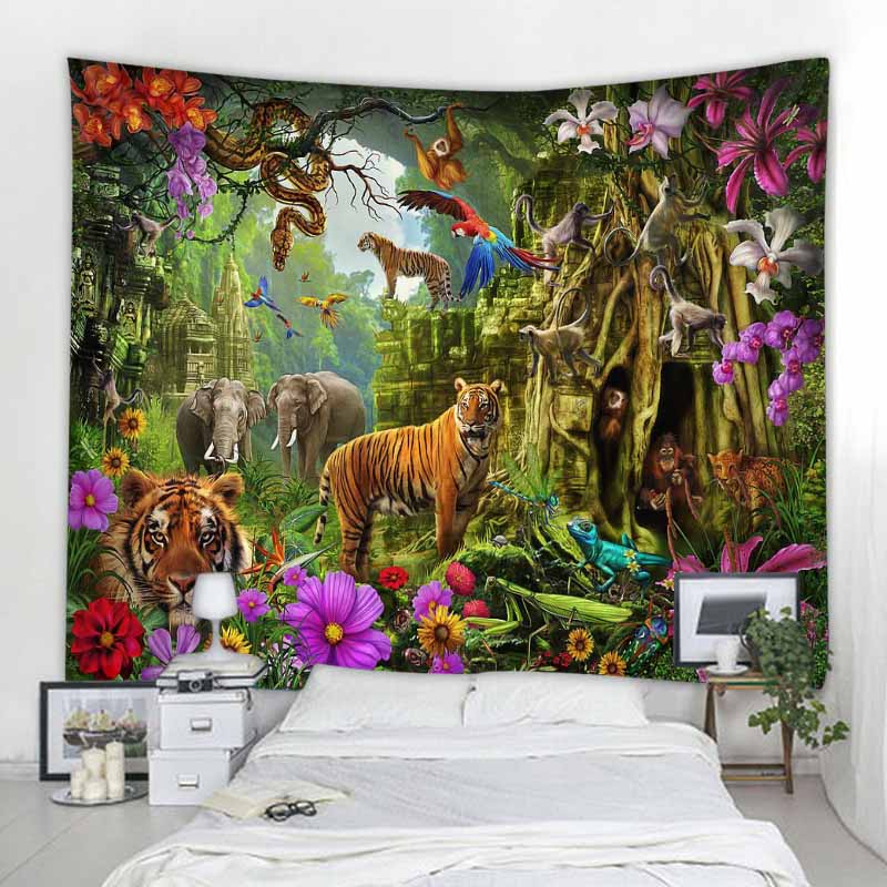 Tropical Jungle Animal Wall Hanging Tapestry Home Decoration Tapestry Beach Towel Yoga Mat Tapestry