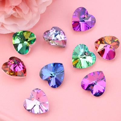 14 mm Glas hjärthänge Färgade berlocker kristallhjärta pärlor ädelstenar för Kvinnor Smyckestillverkning Örhänge Halsband DIY 12 st/parti