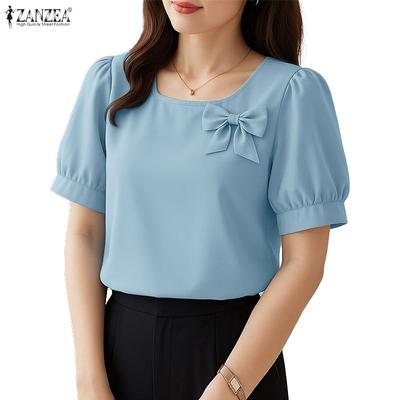 Women Casual Round Neck Summer Short Sleeve Blouse