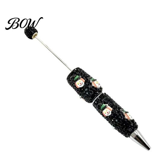 Halloween Beadable Pen Rhinestone Pen, Glitter Plastic Beaded Pumpkin Ghost Skull Writing Gel Ink for DIY Craft Making, School Office Supplies Set