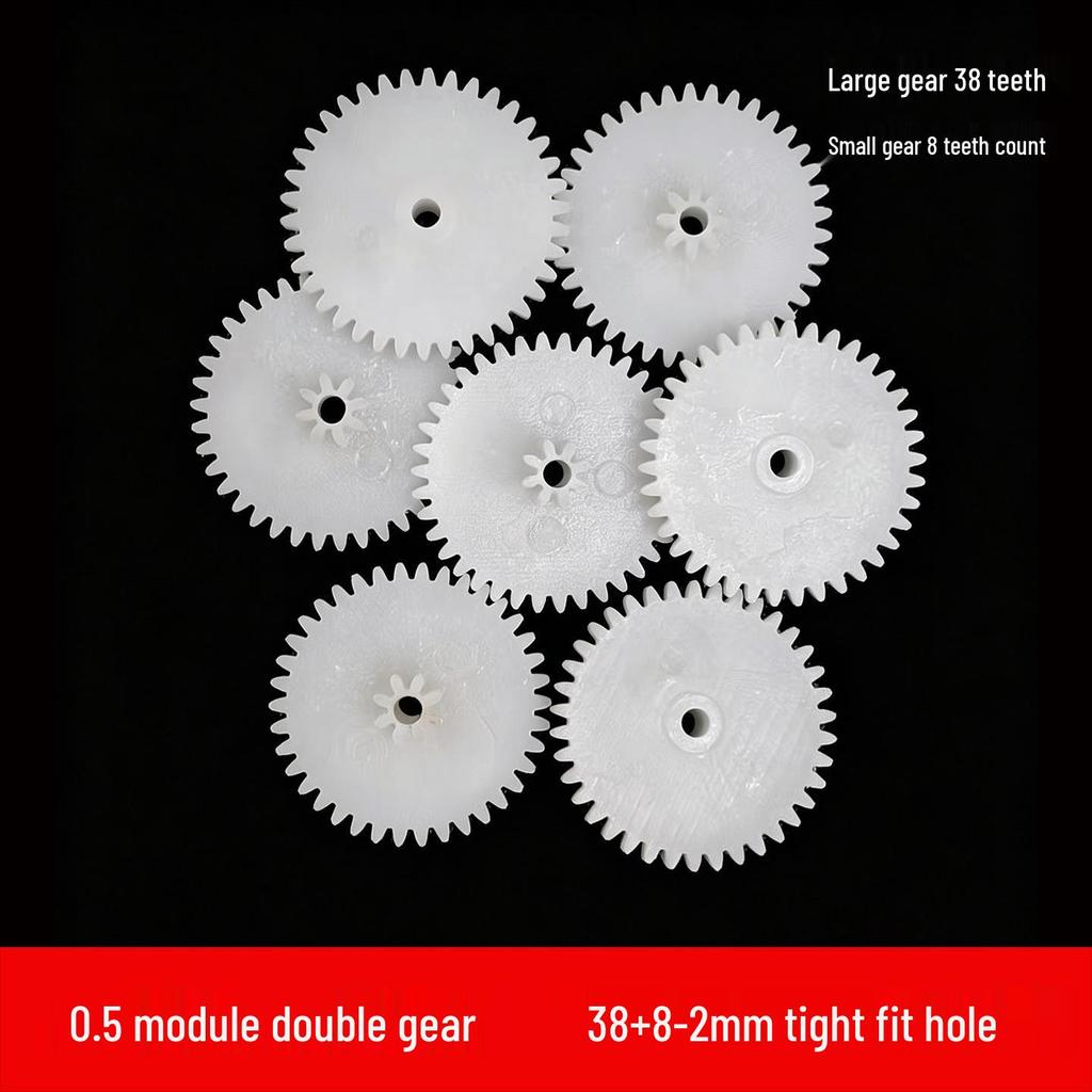 In Stock: 0.5 Module Double-Layer Plastic Gear, 38 & 8 Teeth, 2mm Hole - Dual Stacked Teeth for Deceleration & Straight Gear Transmission
