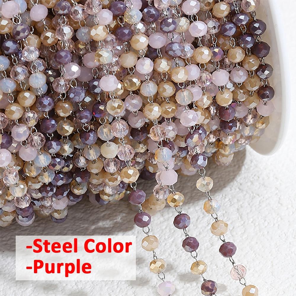No Fade 1Meter Crystal Stone Stainless Steel Chain Pink Blue Beaded Chains for Necklace Bracelet Chain Jewelry Making DIY