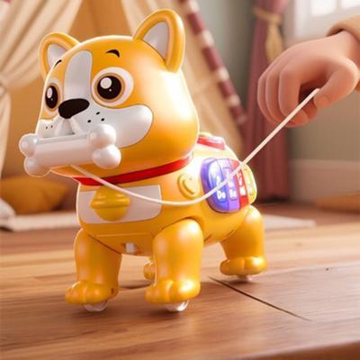 Electric Dog Toy with Traction Rope Toddler Tummy Time Walking Crawling Learning Early Education Storytelling Musical Puppy Car Toy