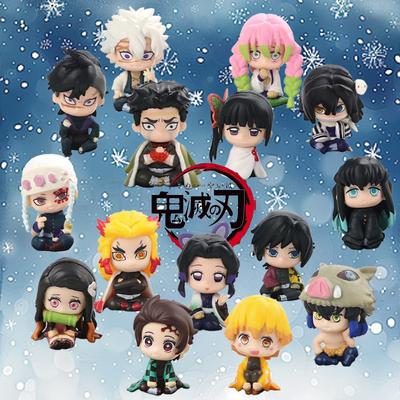 Demon Slayer Figure Toy Anime Kimetsu No Yaiba Q Version Sitting Tanjiro Nidouzi Inosuke Zenizu PVD Figurine Model Doll Gifts