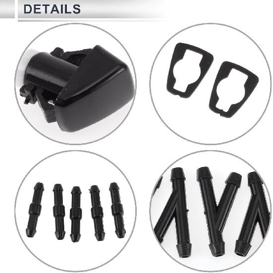 Windshield Washer Nozzle for Dodge Avenger 2008-2011 Front W/ 5 Pcs Y Hose Connector Car Black,White Plastic 1 Set