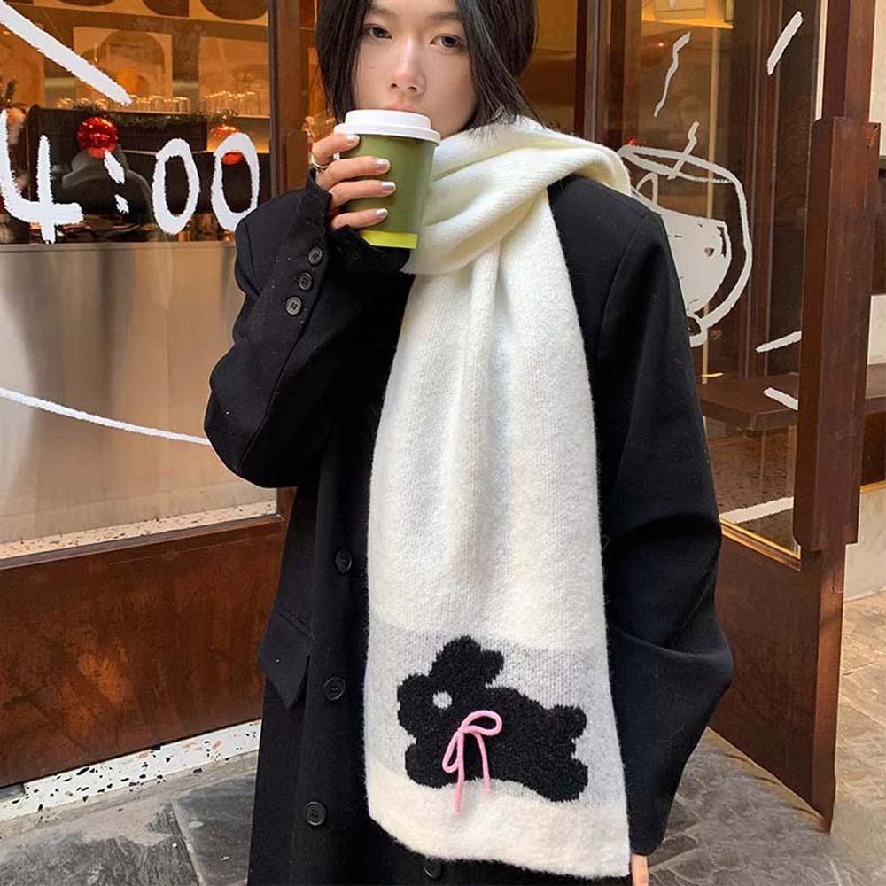 Polyester Rabbit Knitted Scarf Warmer Long Scarf Gift Cartoon Thick Shawl  Girls