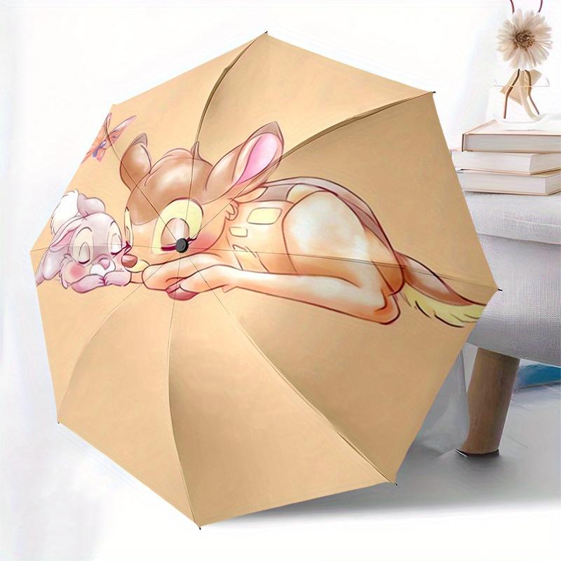 Bambi,Thumper Automatic Folding Umbrella - Simple 8-Rib Design, Bright Cartoon Pattern, Durable Iron Frame, Suitable For Travel, Outdoor, Be
