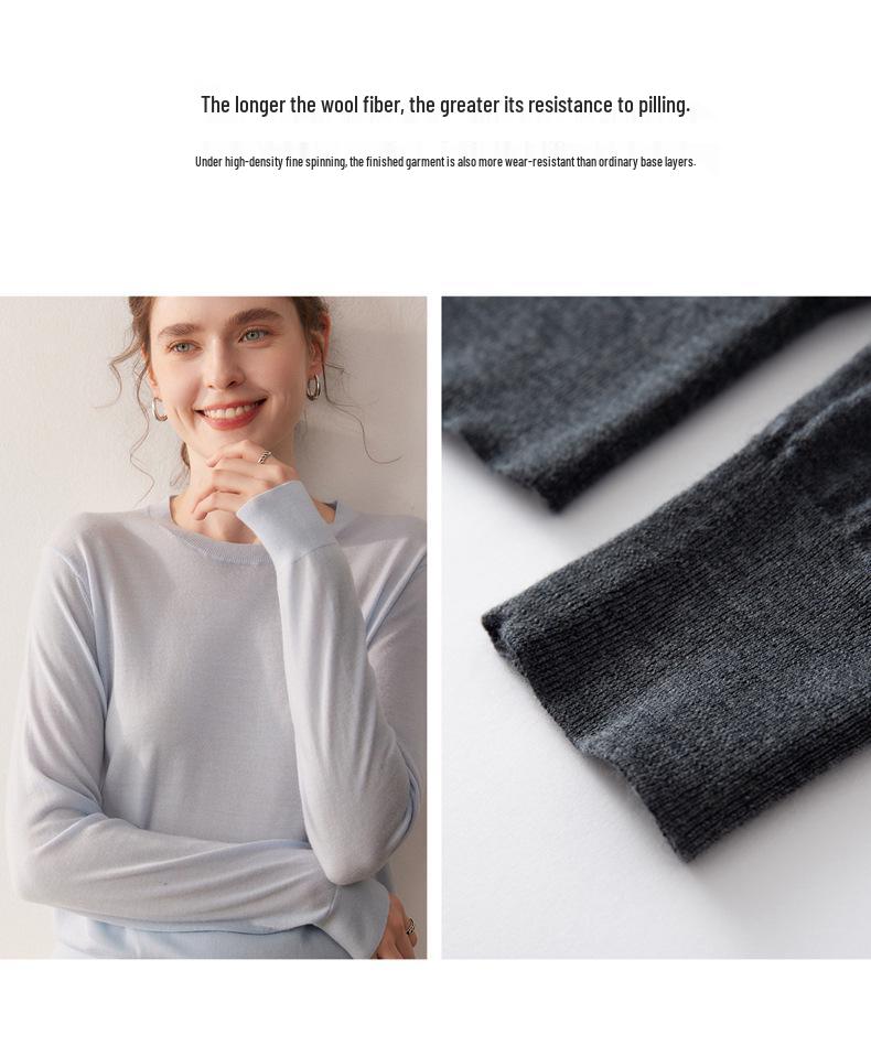 Women's Pure Wool Round Neck Knit Sweater - Autumn/Winter Base Layer