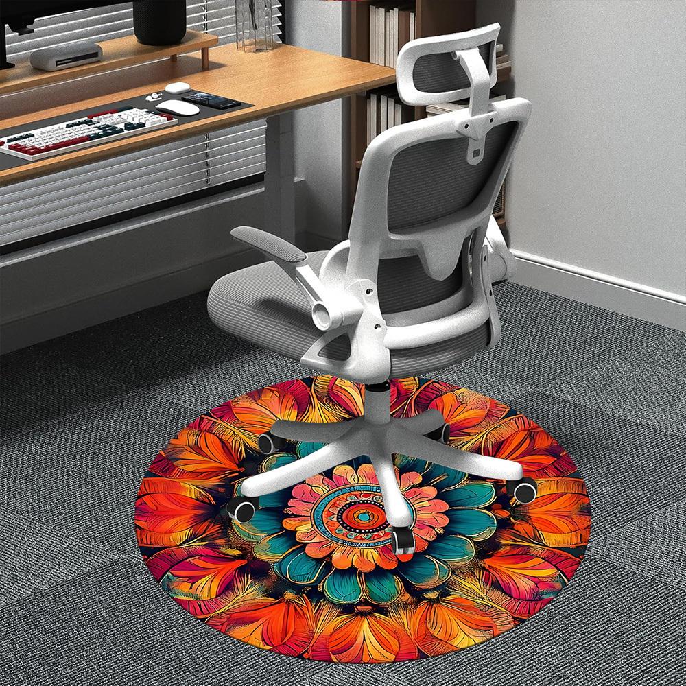 1PC Floral Mandala Office Round Area Rug, Indoor Mat Suitable ForOffice, Under Office Chairs Bedroom Living Room Home Decor, Room Deco f046