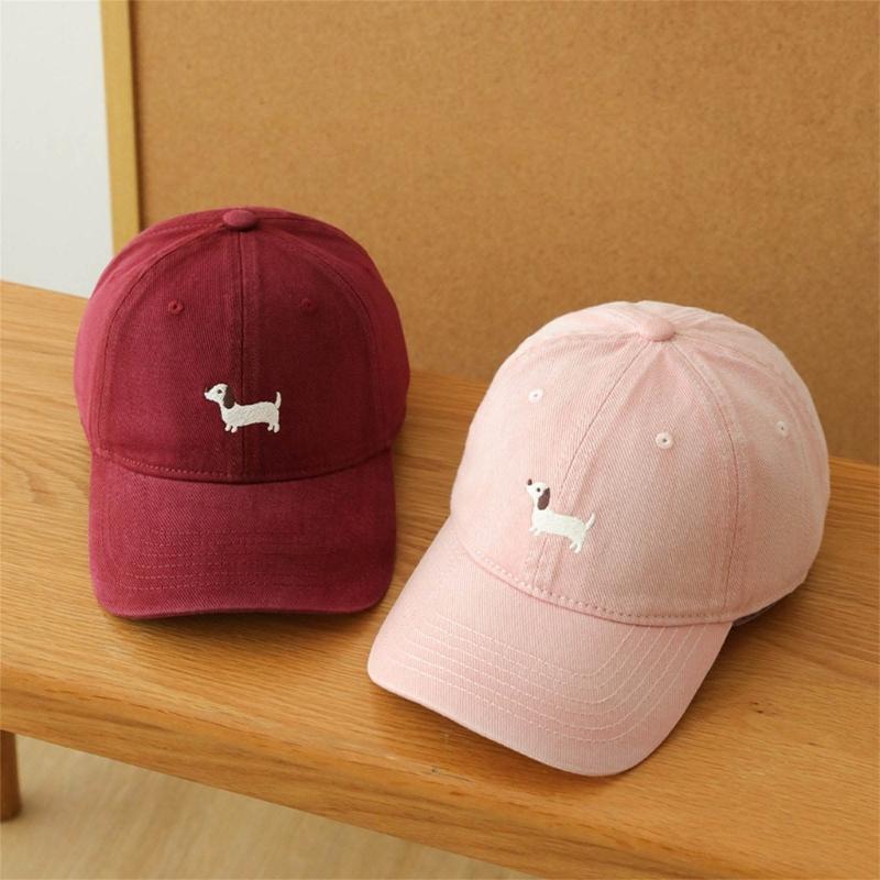 Breathable Cotton Blend Embroidered Puppy Design Adjustable Unisex Baseball Hat Multiple Colors