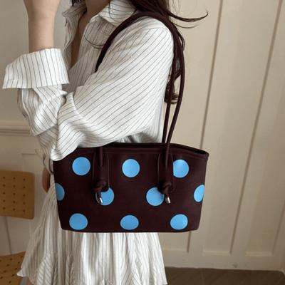 Zipper Closure PU Leather Tote Bag Large Capacity Shopping Handbag Polka Dot Shoulder Bag  Outing