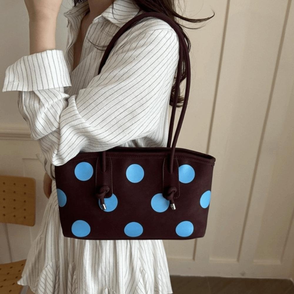 Zipper Closure Polka Dot Shoulder Bag Large Capacity Shopping Handbag PU Leather Tote Bag Outing