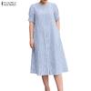 Robe rayée décontractée à col rond et manches courtes pour femme