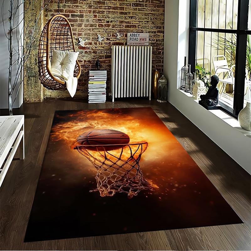 Fiery Basketball Hoop Print Carpet for Bedroom or Living Room Decor Suitable for use as an anti-slip for living room bedroom sofas