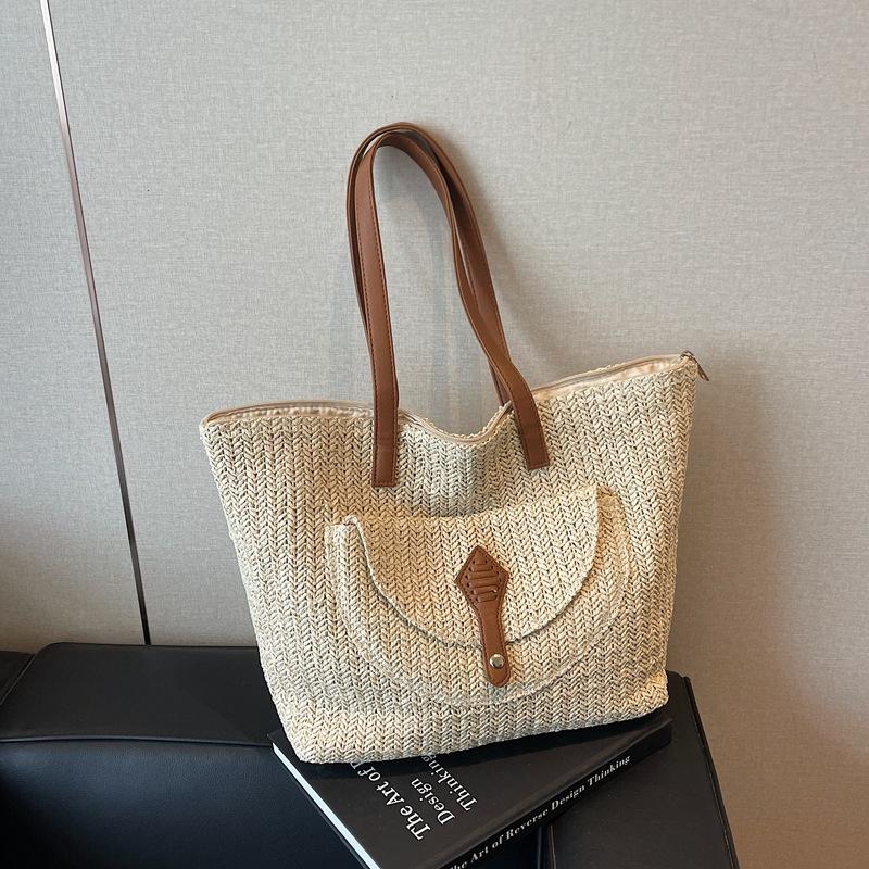 Woven Straw Bag Women's Large-capacity New Summer Versatile Shoulder Tote Bag Vacation Wind Beach Bag