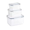 Plastic Food Storage Containers with Airtight and Colander, 3-Piece Set (Small+Medium+Large) for Kitchen and Vegetable Organization