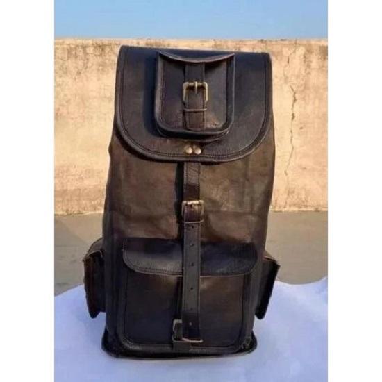 Leather Vintage Laptop New Backpack Travel Rucksack Bag Genuine Goat Men'S