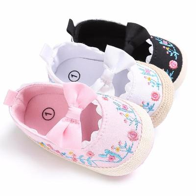 Toddler Newborn Baby Crib Shoes Bow Embroidery Princess Baby Soft Sole Prewalker For Baby Girls