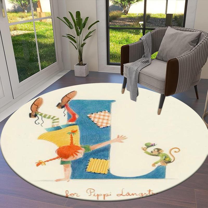 Pippi Longstocking Round Area Rug,Carpet Rug for Living Room Bedroom Sofa Playroom Decor,Non-slip Floor Mat