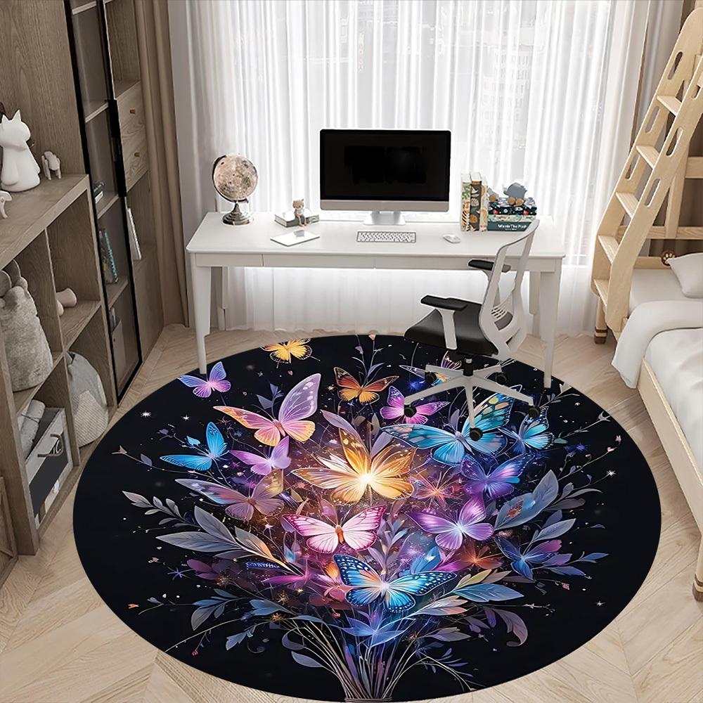 1pc Butterfly Bloom Office Round Area Rug, Mat Suitable ForOffice, Under Office Chairs Bedroom Living Room Home Decor, Room Deco