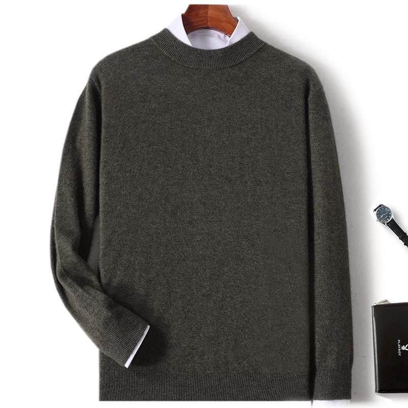 New Semi-turtleneck Cashmere Sweater Men's Thickened Sweater Solid Color Long-sleeved Wool Knitting