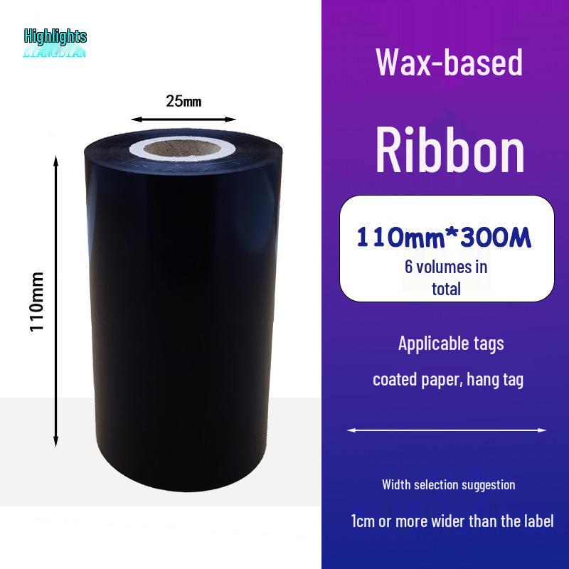 Hybrid Wax-Based Carbon Ribbon Roll for Printer Label Paper, Full Resin 80mm x 60m