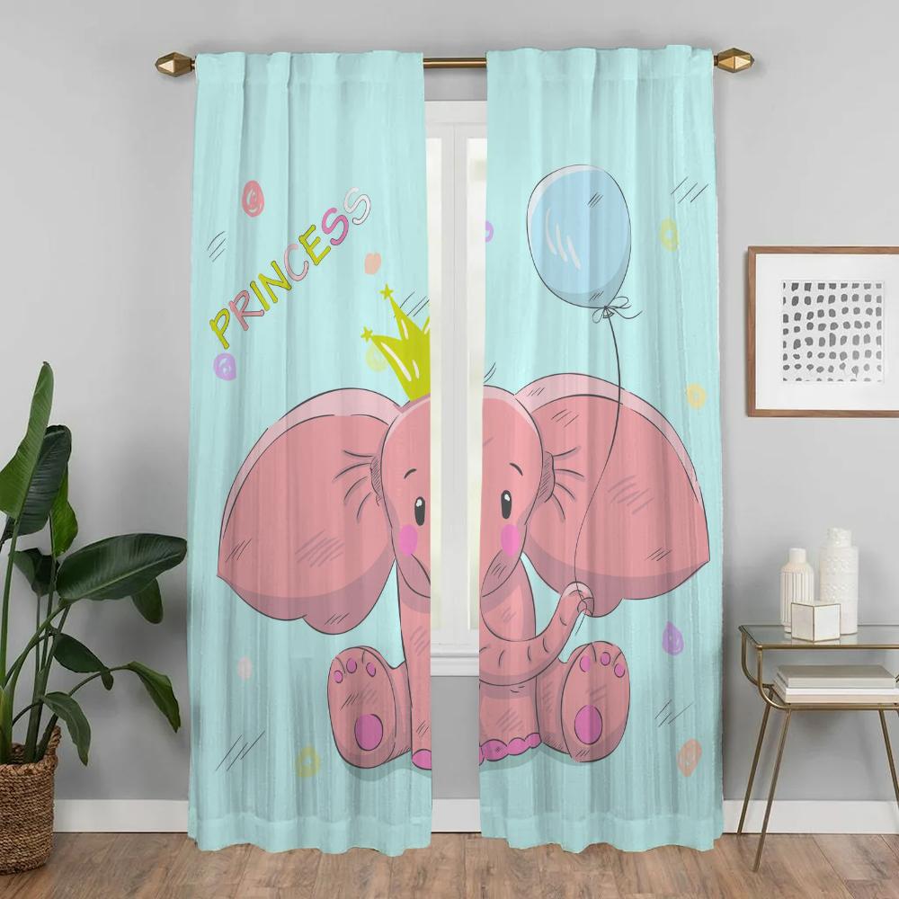 Elephant Carton Window Curtain for Room 2 Panel Shades Partition Anti-mosquito Curtains Home Interior Curtains Living Kitchen