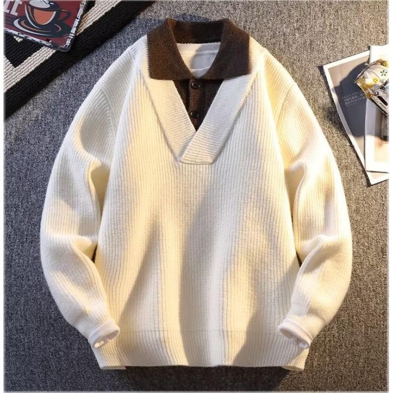 2024 Men's Autumn/Winter American Retro V-Neck Cardigan Sweater - Casual Solid Color Knitwear