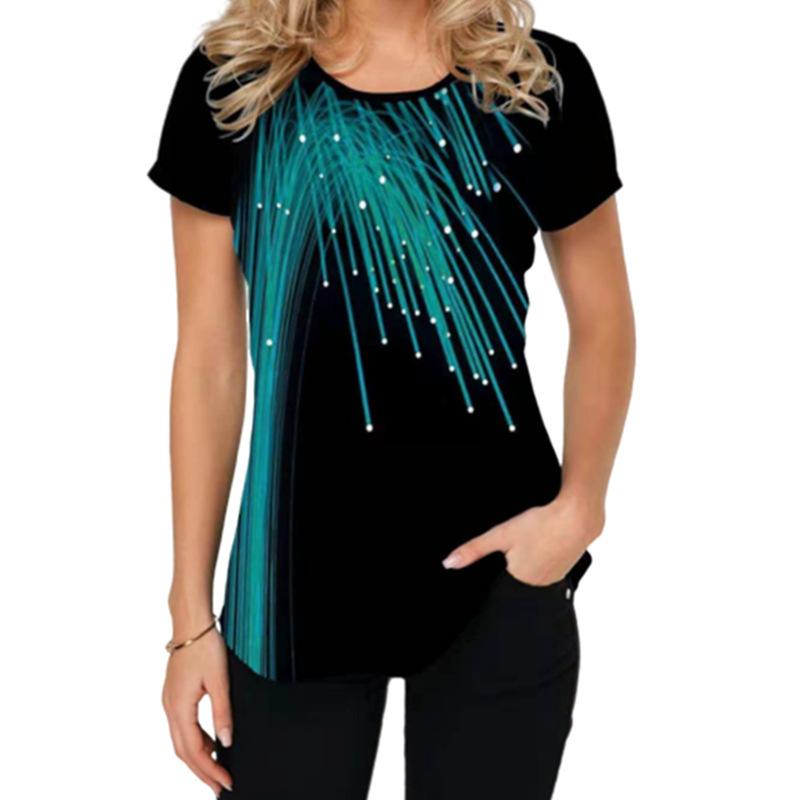Damenmode Bedrucktes Kurzarm-Rundhals-T-Shirt für Sommer-Freizeitkleidung
