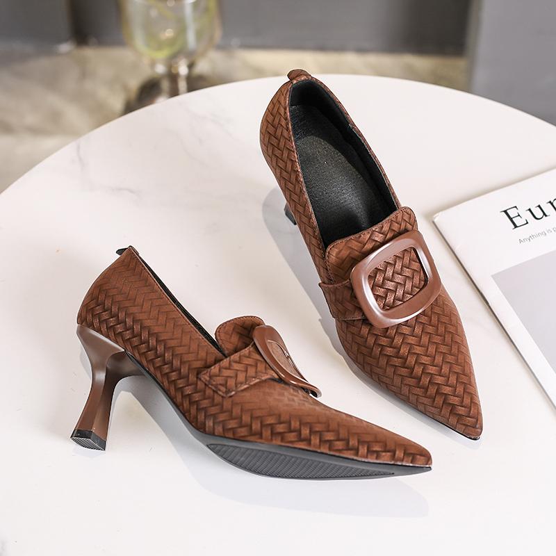 Elegant Black Shoes for Women Fashion Buckle Design 2025 Summer High Heeled Slingback Stiletto Pointed Toe Female Office Sandal