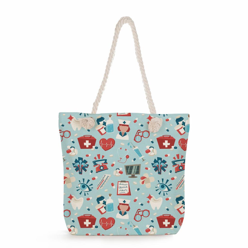 Multifunctional  Nurses Series Printed Thick Rope Shoulder Beach Bag 7589 CLE