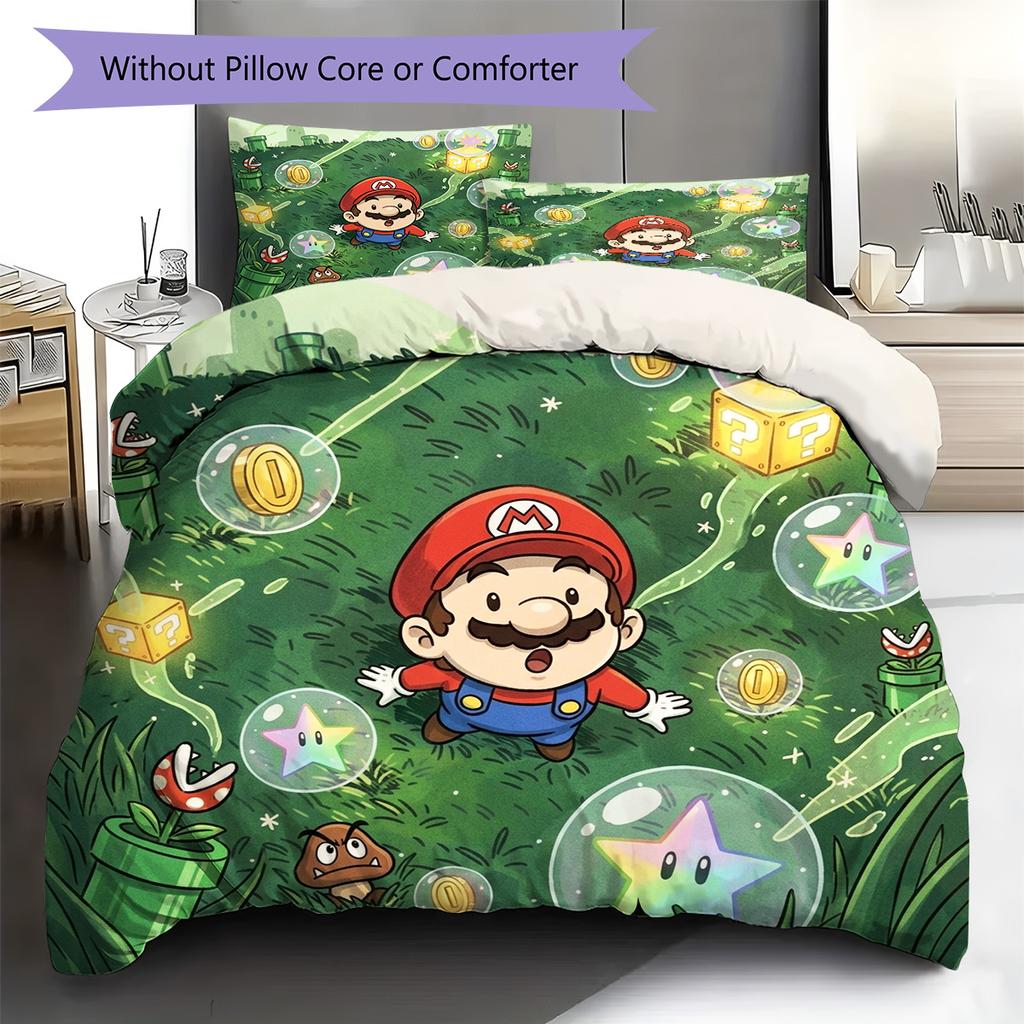 Super Mario Pattern Bedding Quilt Set Quilt Cover Pillowcase Home Decoration Birthday Gift (1 * duvet cover + 2 * pillowcase, without core)