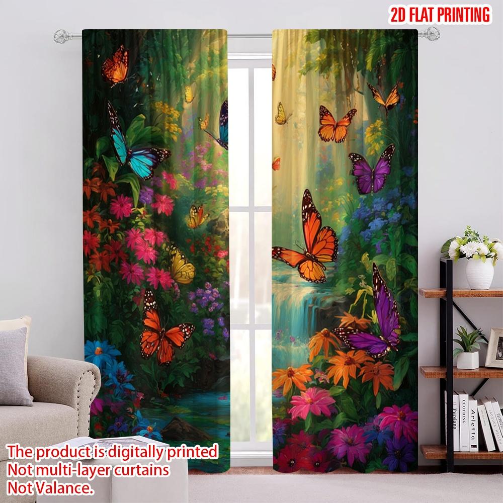 

2pcs,2D plane printing Curtain Popular Butterfly Paradise Polyester Woven (without rod) Outdoor Decorations Use for Bedroom 52.50 × 116.00 cm 2 pcs