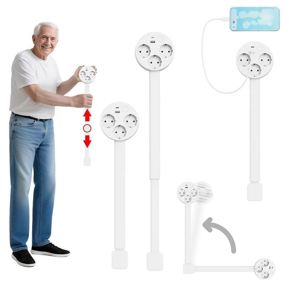 מאריך שקע חשמלי באורך מתכוונן עם תקע שטוח מסתובב 180° מפצל חשמל לשימוש מאחורי ספה