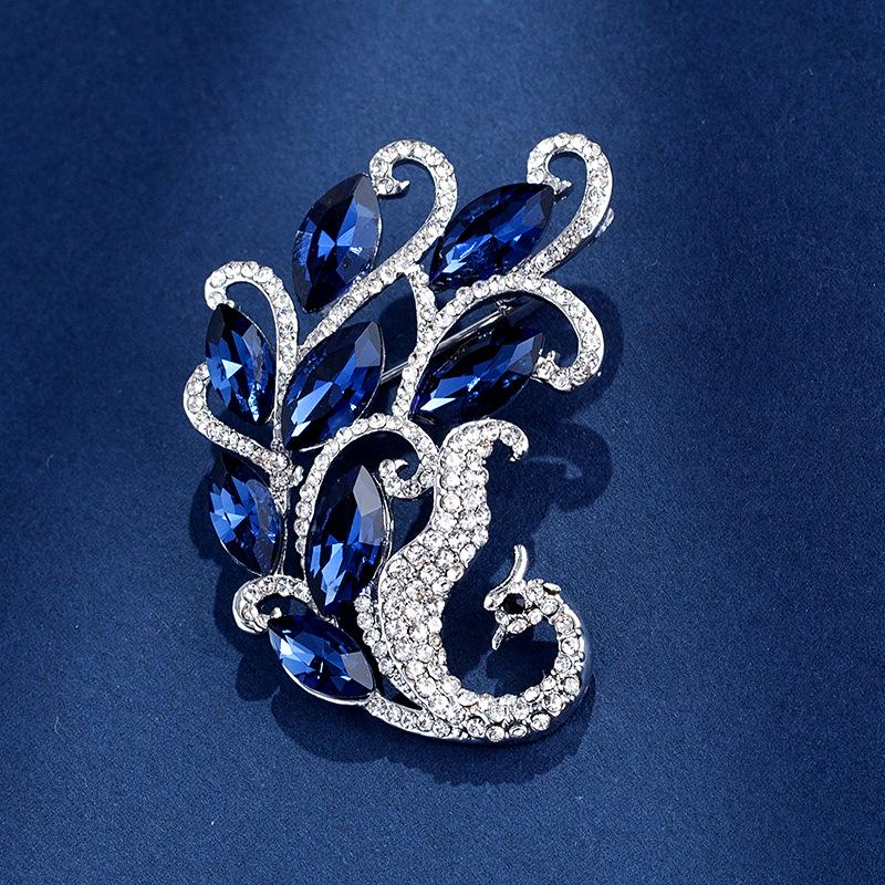 Korean Blue Crystal Phoenix Brooch: Women's Alloy Rhinestone Pin Accessory