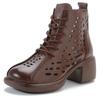 Fashion 5.5CM New Women Summer Ankle Boots Breathable Hollow Thick High Heel Casual Shoes Fashion Genuine Leather Retro Short Boots
