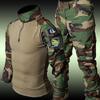 RU Camo Seturi Tactice Bărbați Exterior Respirabil Tricouri cu Mânecă Lungă + Pantaloni Cargo Drepți cu Buzunare Multiple Costum 2 Piese Set Antrenament Combat