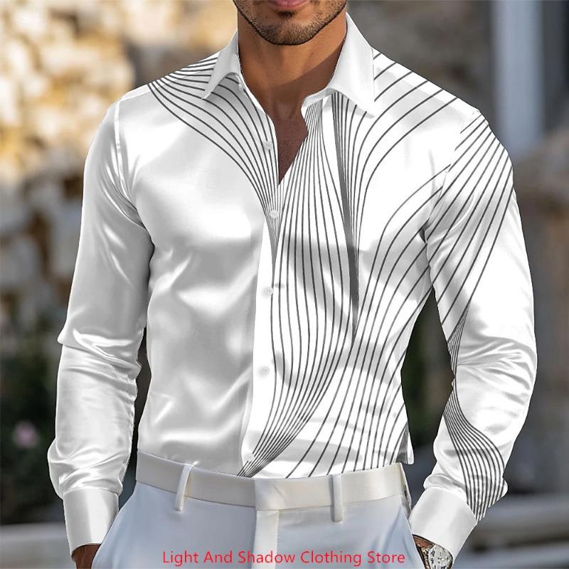 Spring and Autumn Men's Blue and White Porcelain Printed Men's Shirt