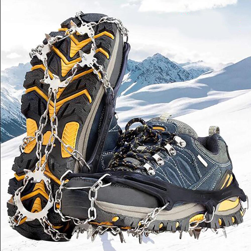 Pair Black Ice Cleats Traction Snow Grips For Shoes and Boots 19 Steel Spikes