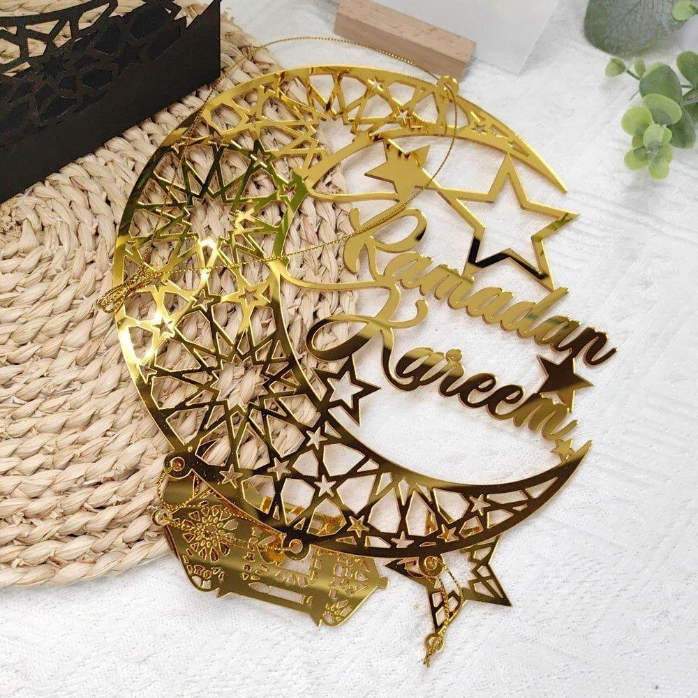 Acrylic Eid Mubarak Wall Pendant Mirror Hanging Decoration Ramadan Kareem Door Sign Golden Moon Star Drop Ornaments