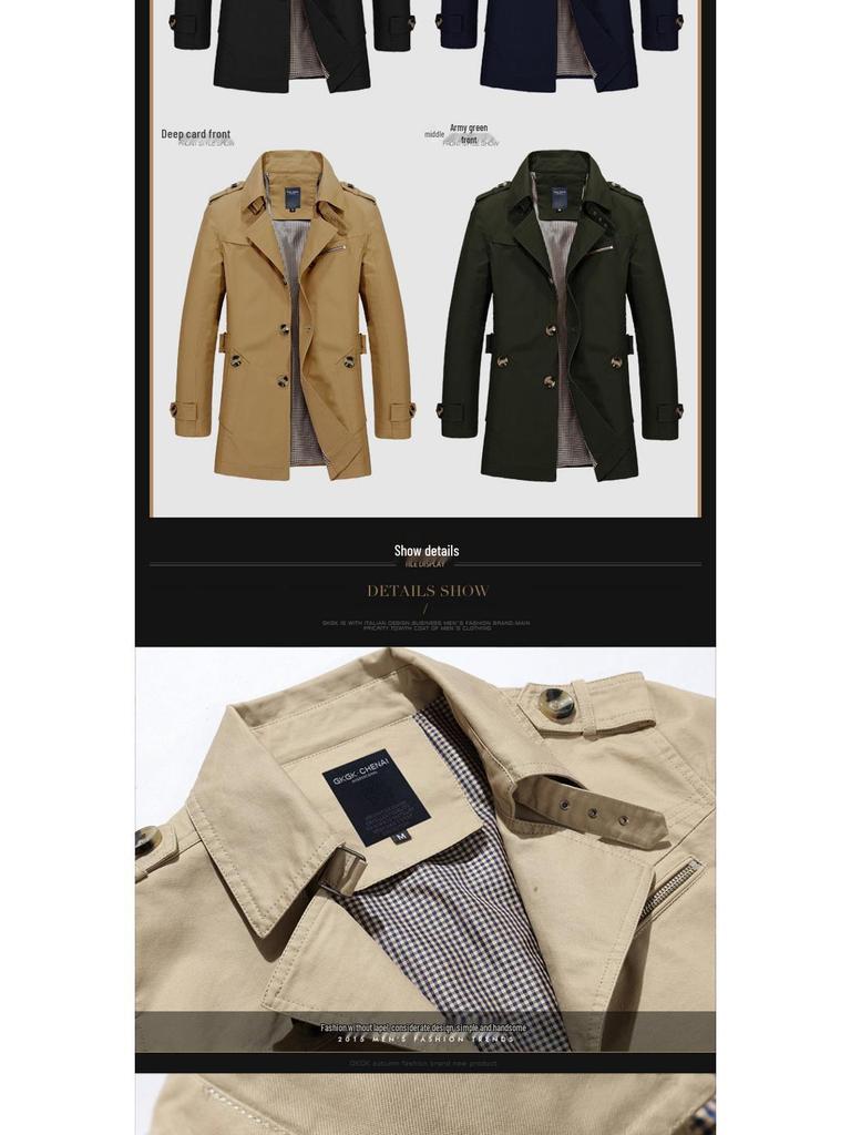 Gabardina de Algodón Lavado para Hombre con Forro Polar de Largo Medio - Ropa de Abrigo Casual para Otoño/Invierno