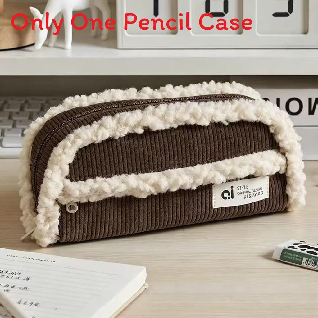 Corduroy Pen Case With Large Capacity For Office And School Supplies