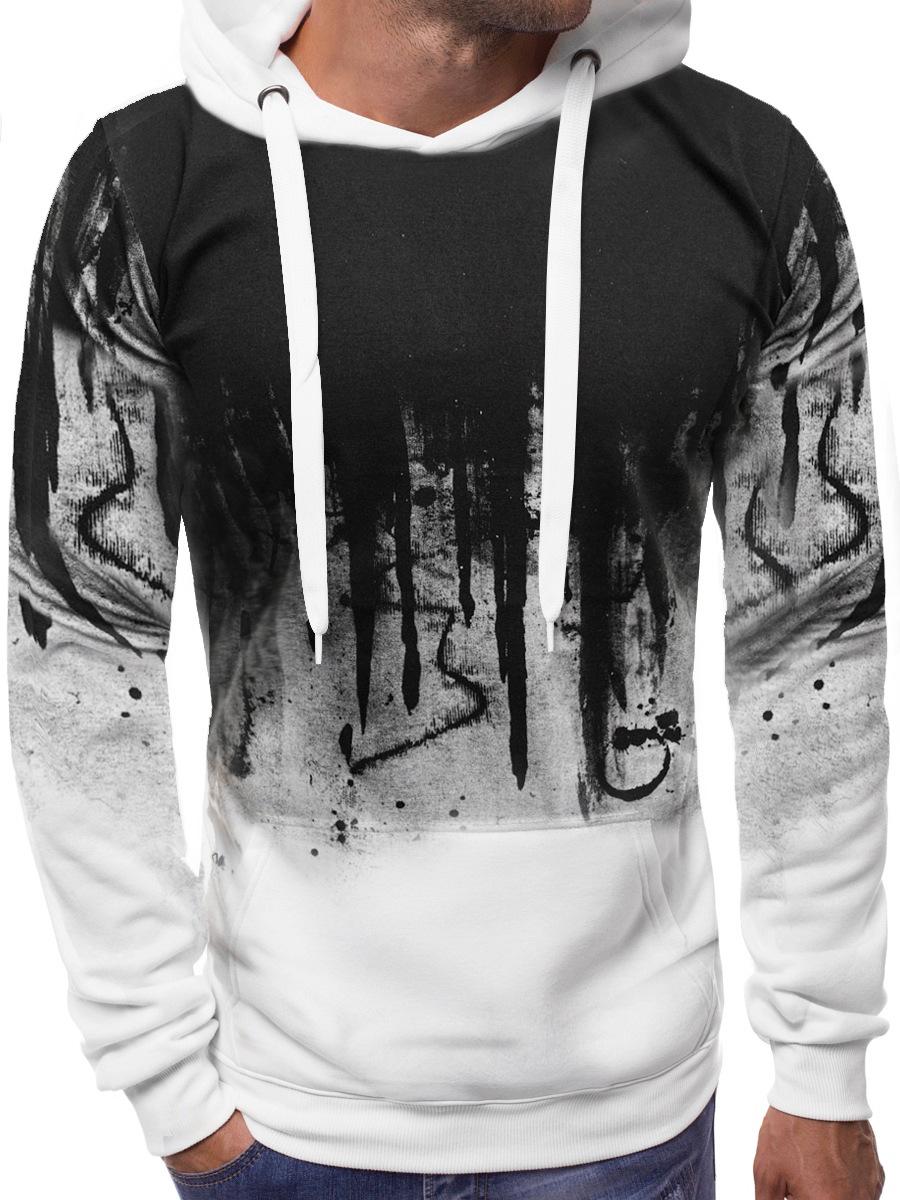 

Men s Splatter Print Casual Hoodie - Autumn/Winter Long Sleeve Sweatshirt Jacket L