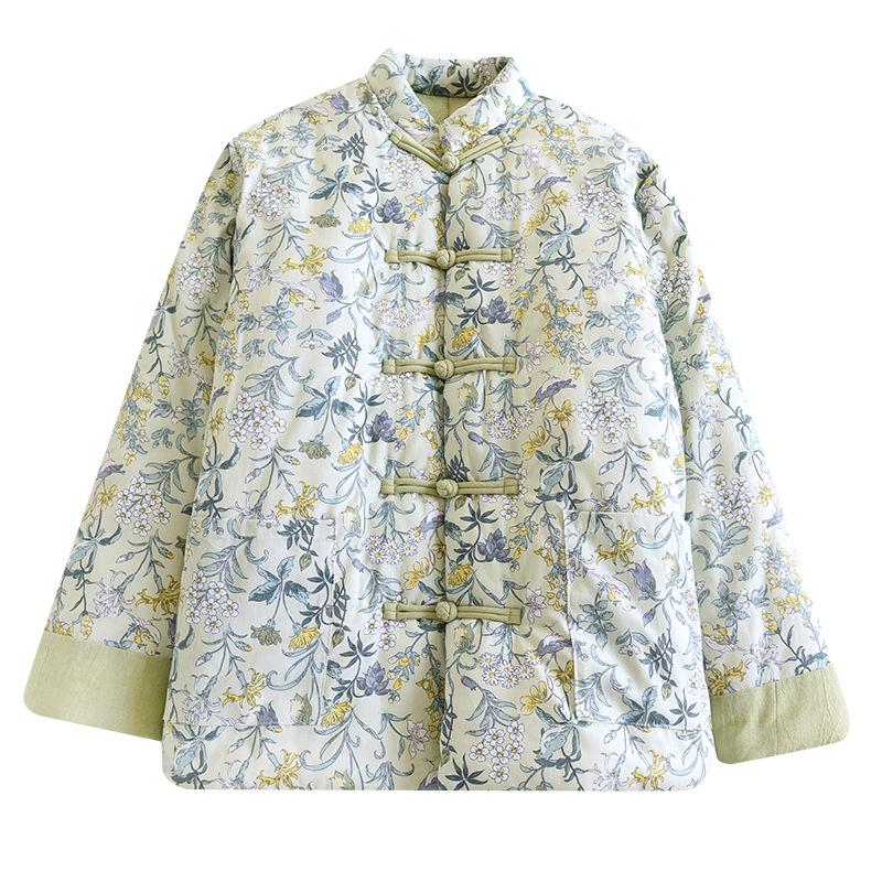 Thick Pure Cotton Floral Jacket for Middle-aged & Elderly Women - Ethnic Style Winter Warmth Medium
