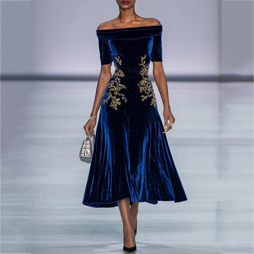 Women's Casual Color Short,Sleeve Off,Shoulder Dress