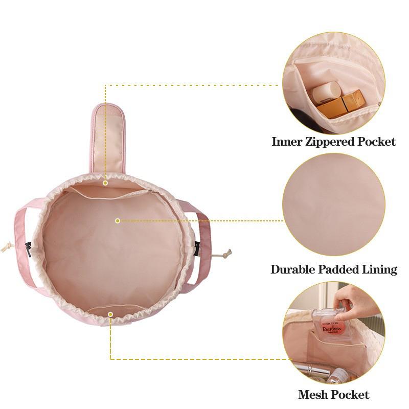 Drawstring Travel Cosmetic Bag Large Capacity Waterproof Portable Toiletry Organizer Bucket Bag Women Easypull String Shower Bag